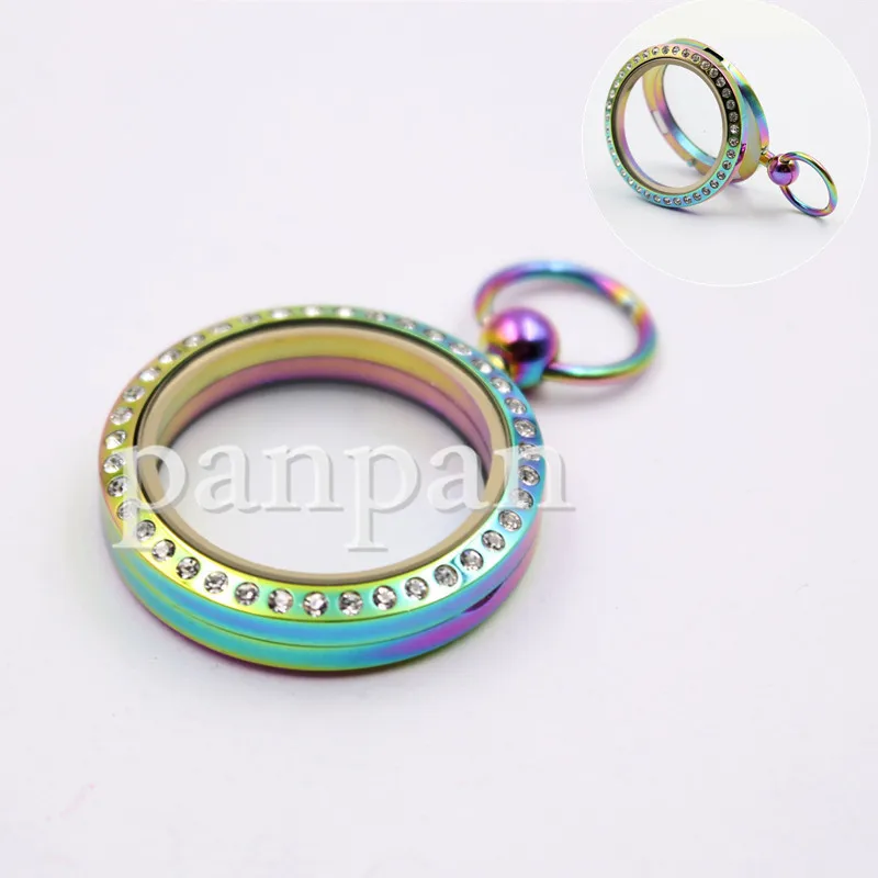 Pocket watch design!!!  30mm  rainbow  Magnetic with  Crystal  316L Stainless Steel  Floating  charm Locket Pendants