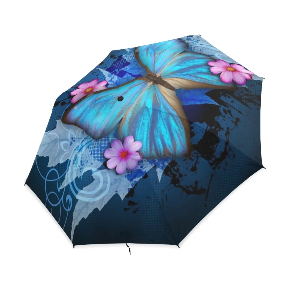 New Fashion Butterfly Over Flowers Print ombrello automatico da donna 3 ombrello pieghevole con protezione solare da pioggia ombrellone portatile