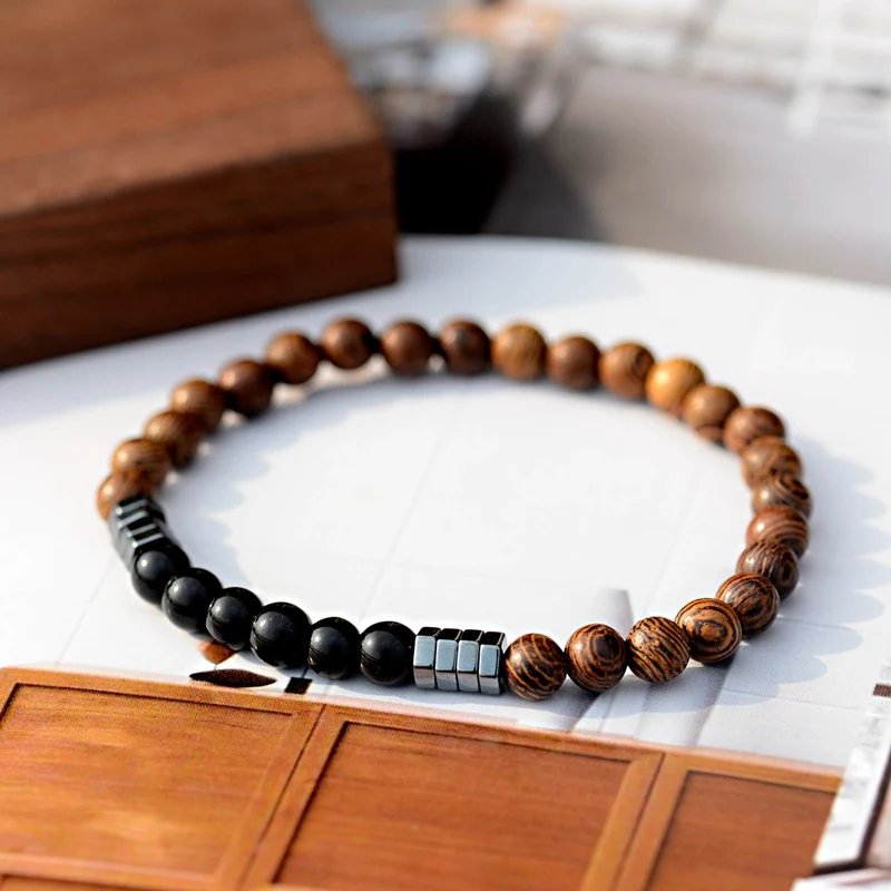 2020 Classic Women 6MM Natural Wood Beads Bracelet Men Ethnic Hematite Lava Stone Bracelet Homme Prayer Jewelry Yoga Bracelet