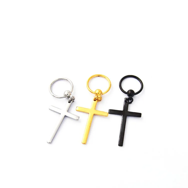 Korean version of star fashion cross titanium steel anti-allergy tide male earring buckle wholesale BCR Black Gold Color