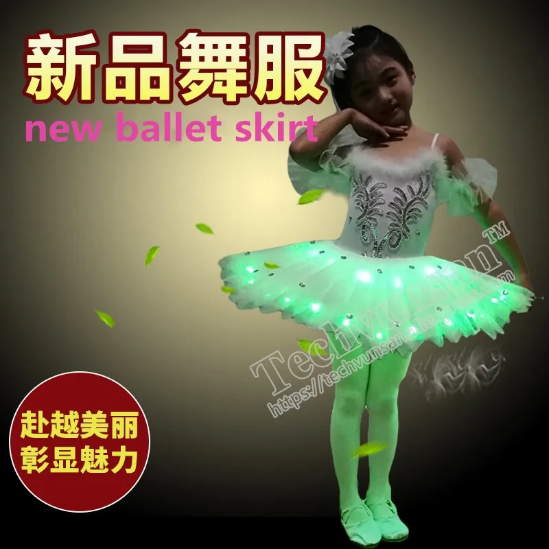 

new Girls' Swan Ballet Dress Dance Costume Tutu Skirt with LED Display 3 Colors XXXS-XXXL