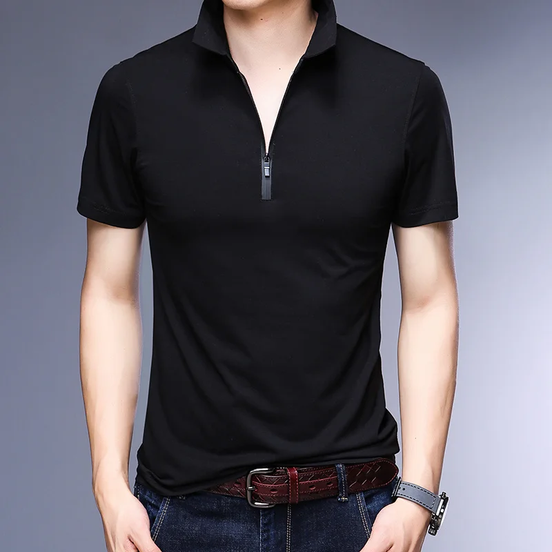 Liseaven High Quality 7 colors Turn-down Collar T-Shirt Men's Clothing Cotton T Shirts Solid Color tshirts  Male Tops