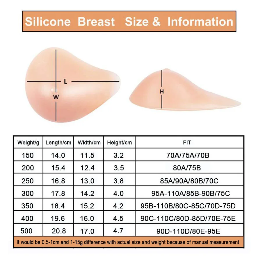 Silicone Breast Form Supports Artificial Spiral Silicone Chest Fake False Breast Prosthesis 150g-500g Super Soft Sponge Pad D30