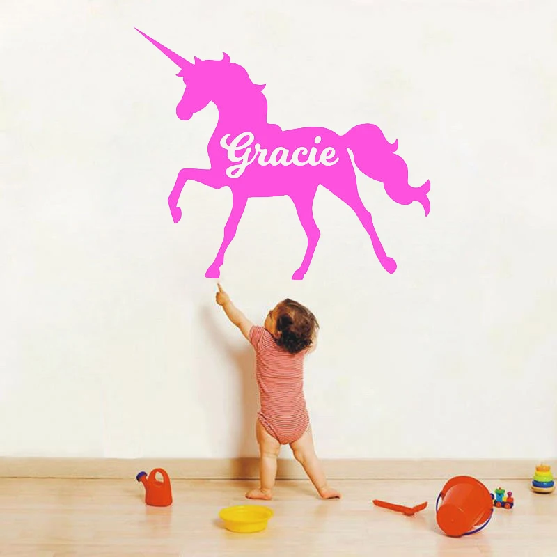 Unicorn Stickers Custom Name Silhouette Removable Vinyl Wall Sticker Gift Girls Wall Decal Personalised Decals For Nursery L203