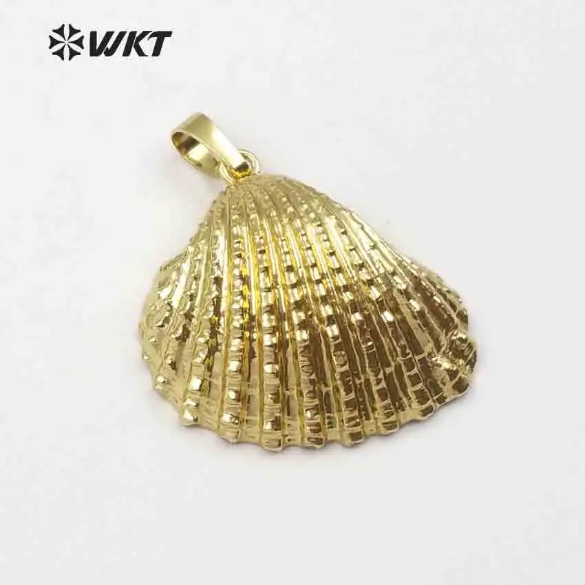 WT- JP018 Wholesale Custom Fashion Dipped Scallop Pendant For Necklace Natural Shell 18K Gold Plated Electroplated