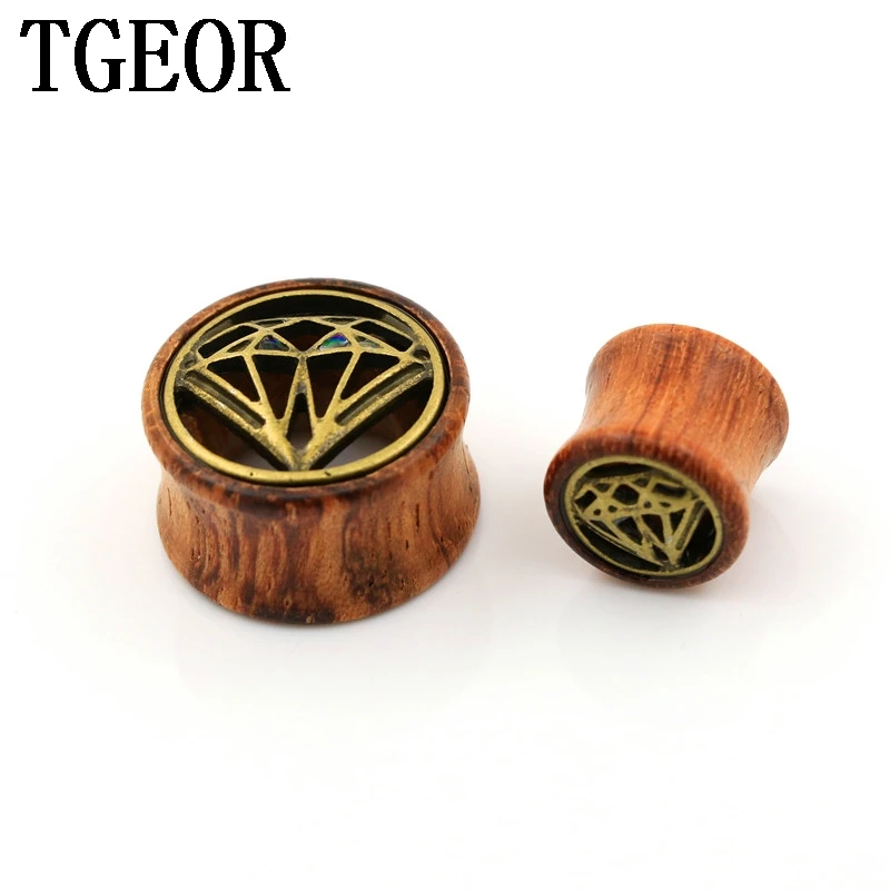 New Hot wholesale 70pcs gauges with surface inlay bronze Geometry original wood double flare ear plug free shipping