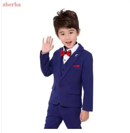 New Flowers Boys Formal Suit Wedding Birthday Party winter Kids Blazer Vest Pants 3pcs Tuxedo Children Prom Performance Costume