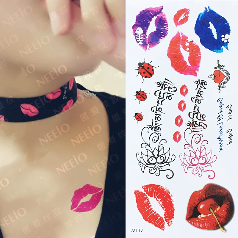 Women\'s Sexy kiss lip print Tattoos Flash Henna Fake Temporary Waterproof Tattoo Stickers