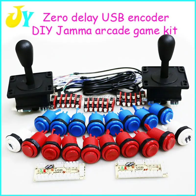 2 Players Arcade Joystick DIY Kit for Zero Delay USB Controller To PC Arcade HAPP Joystick + American Push Buttons ForJamma Mame