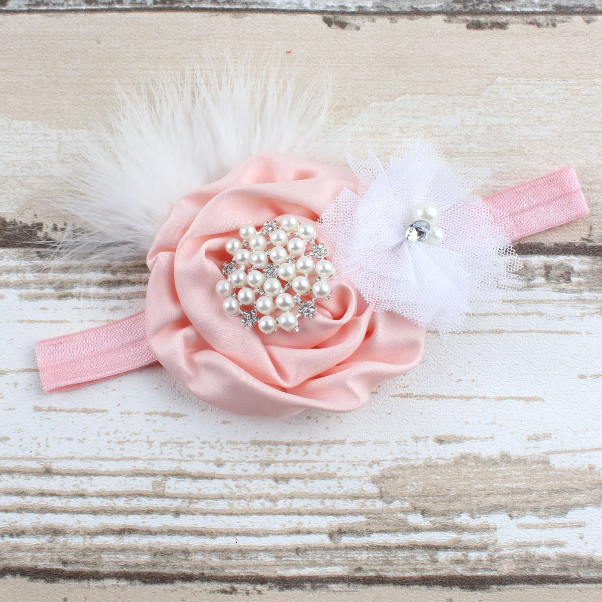 baby headband girls newborn cute feathers elastic hair band baby newborn Pearl Flower Headband girls Children hair accessories