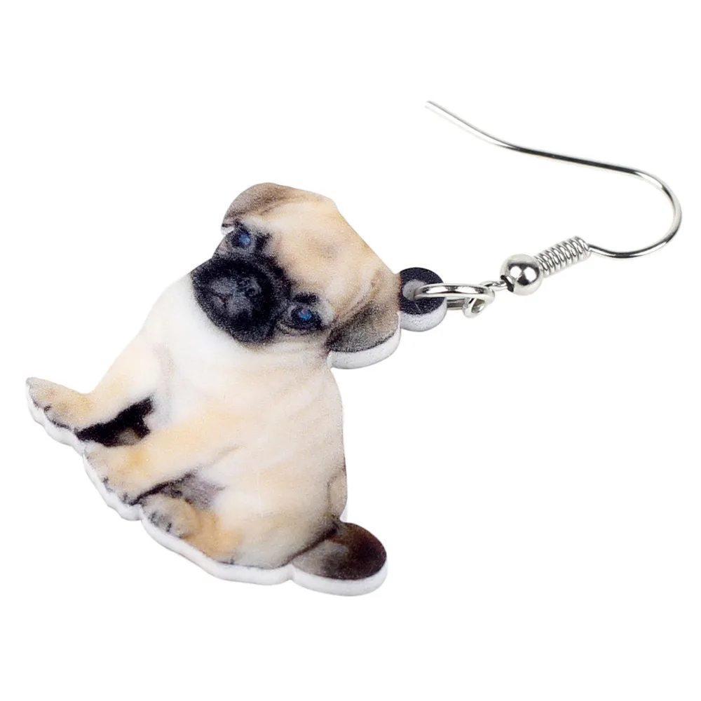 Bonsny Acrylic Sweet Tiny Puppy Pug Dog Earrings Dangle Drop Hot Elegant Novelty Animal Jewelry For Women Girls Teens Pet Lovers