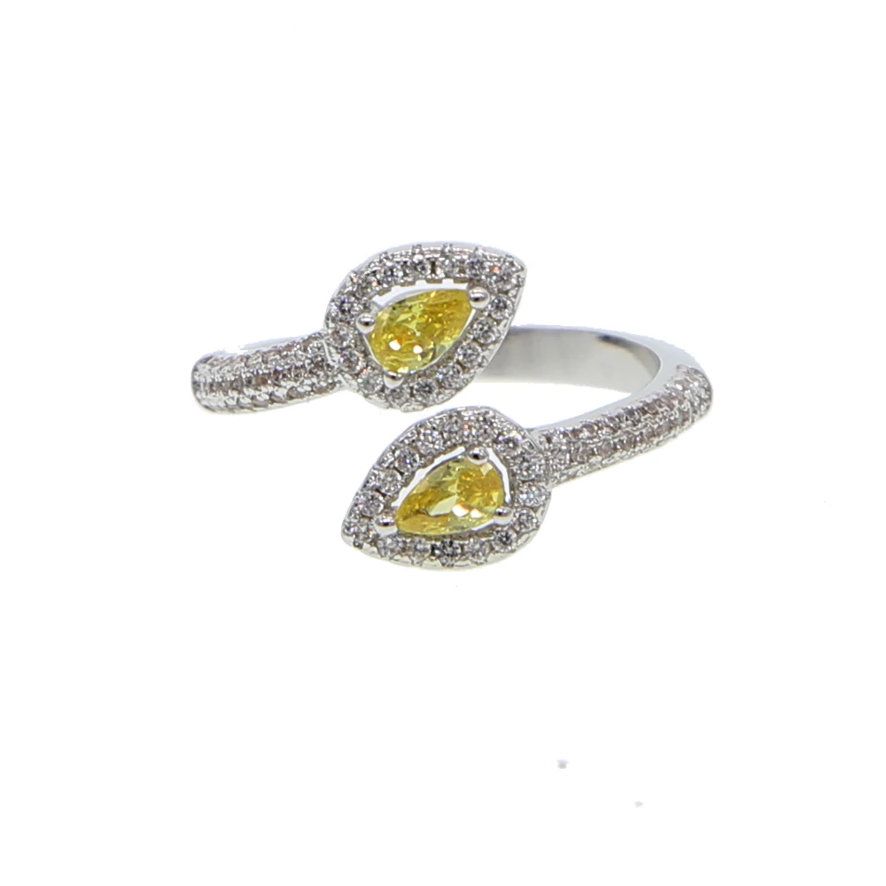 multicolored CZ drop rings silver color adjustable size ring for womens red green stones female little dainty opening ring