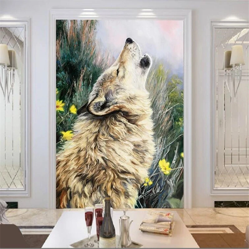 

beibehang Custom mural 3d photo wallpaper Howling wolf oil painting living room bedroom entrance pass wallpaper papel de parede