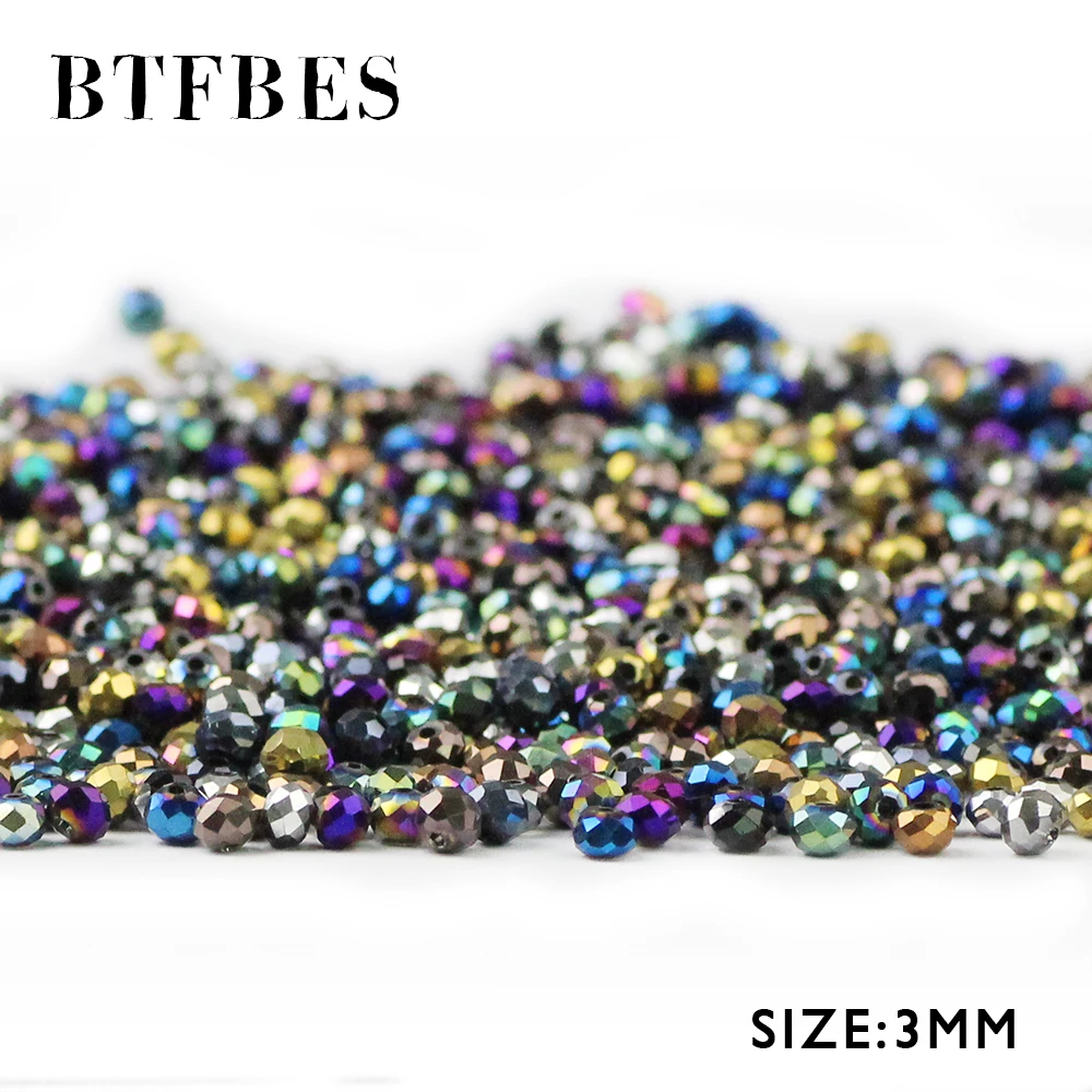 

BTFBES 3mm Faceted Flat Round Austrian Crystals Loose Bead 200pcs Plating AB Glass Ball for Jewelry Necklace Bracelet Making DIY