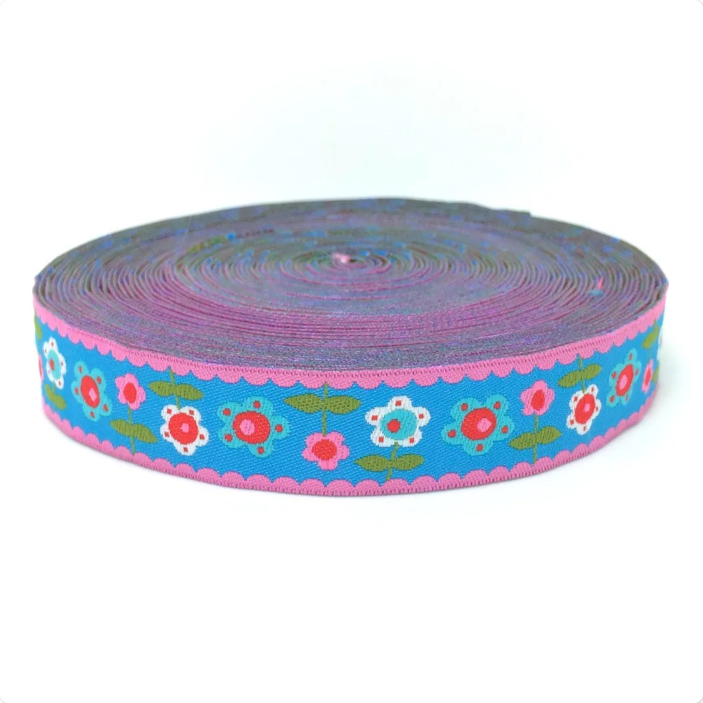 ZERZEEMOOY wholesale 5/8'' (16mmx10yards) 100% Polyester Woven Jacquard Ribbon blue flower zakka ribbon KTZD15103105