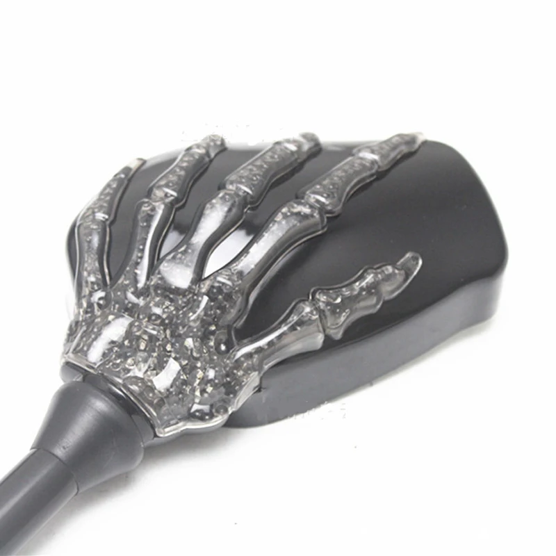 1 Pair Motorcycle Handlebar Skull Hand Pattern Ghost Claw Rearview Side Glass Mirror 10W/ 12V LED light Modified Accessorie