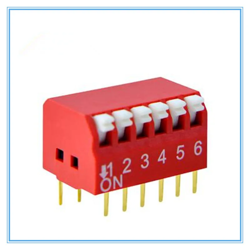 

100 pcs/lot DIP Switch 6 Way 2.54mm Toggle Switch ,Red Snap Switch,DIP Switch.