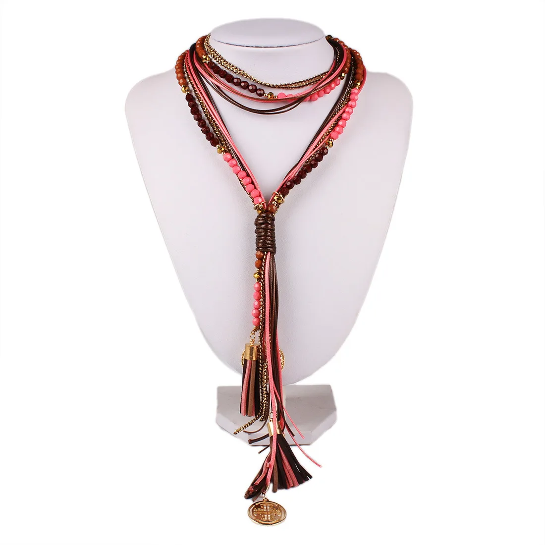 Boho Women Summer Long Necklace Handmade Round Bead Tassel Neck Accessories Green Red Statement Jewelry New Joker Sweater Chian
