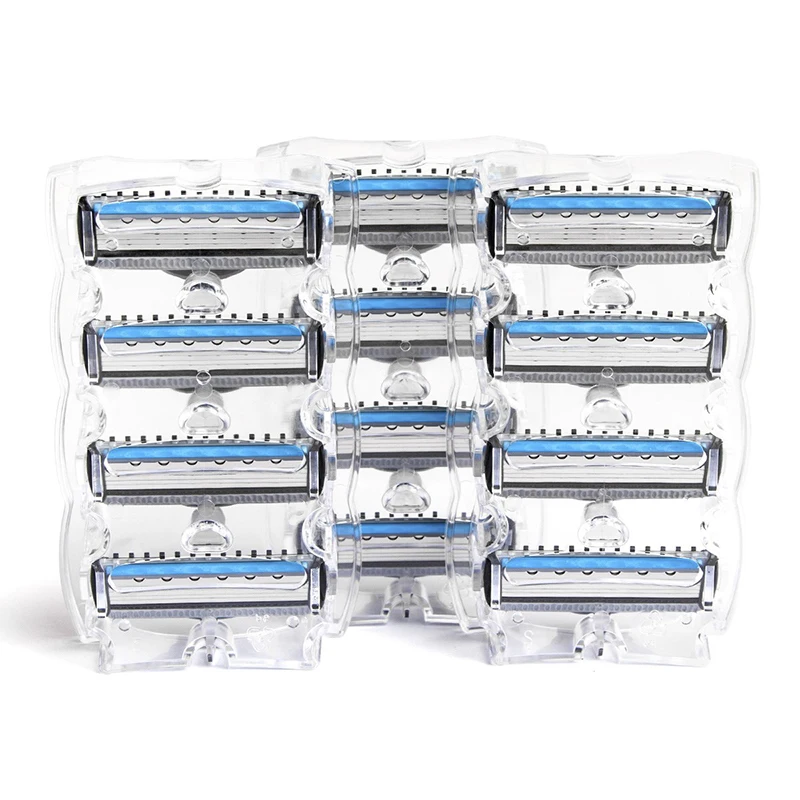 QShave Blue Series Blade Men Manual Shaving Razor Refill X5 Blade Plus 1 Trimmer Blade, 12 Cartridges (Only Blades No Handle)