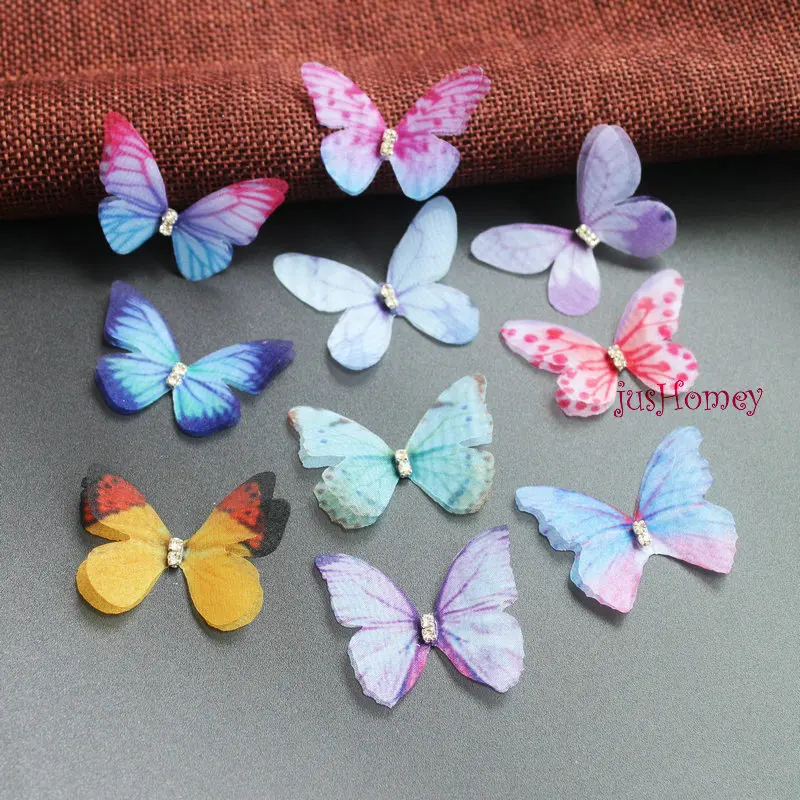 

100PCS Colorful Organza Fabric Butterfly Appliques 40mm Translucent Chiffon Butterfly for Party Decor, Doll Embellishment