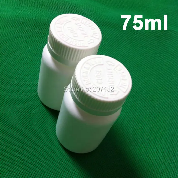 

(100pcs/lot) 75ml White HDPE Bottle, Capsule Bottle, 75g Plastic Bottle - Child Proof Safety Screw Cap Push Down To Unscrew