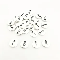 High Quality 5 Pieces 10mm Antique Silver Color Double-Sided Alphabet Initial Letters Bracelet Charm Pendant For Jewelry Making