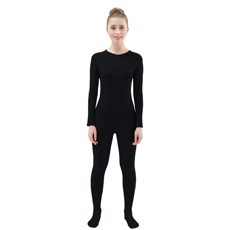 Ensnovo Delle Donne di Nylon Spandex Manica Lunga Unitard Body Zentai Vestito Cosplay Nero Dancewear Costume Completo Del Corpo Calzamaglie