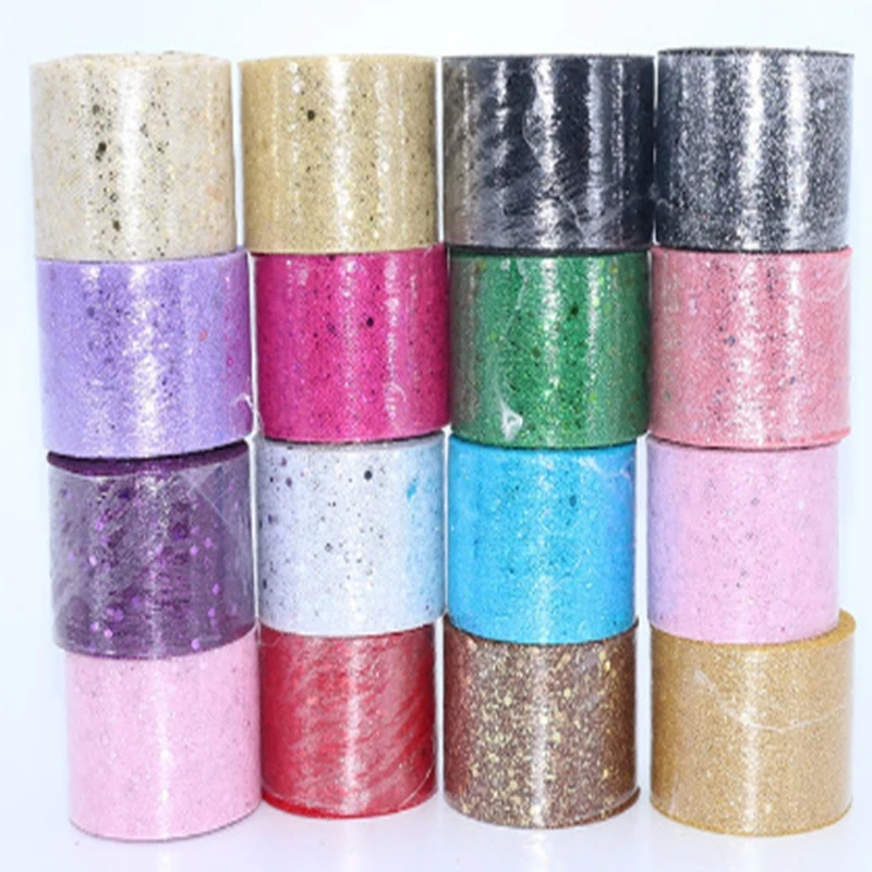 

5cm 25 yards Sequins Tulle Rolls Wedding Decoration Mariage Fabric Glitter Tulle Roll DIY Craft Birthday Party Supplies 100pcs