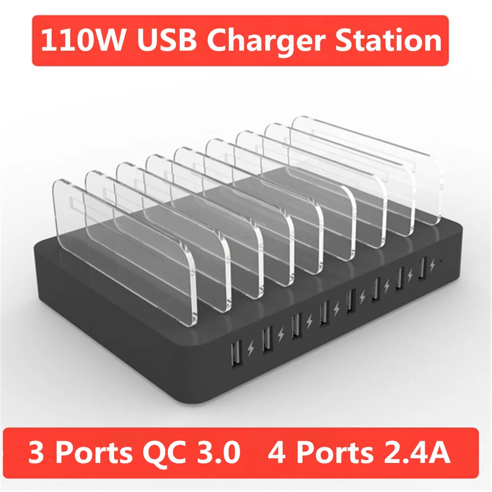 Fast Charger For Iphone Samsung 3 Ports Qc 3.0 Quick Charge Multi Usb Ports Charging Dock Station Desk Phone Organizer Multiple