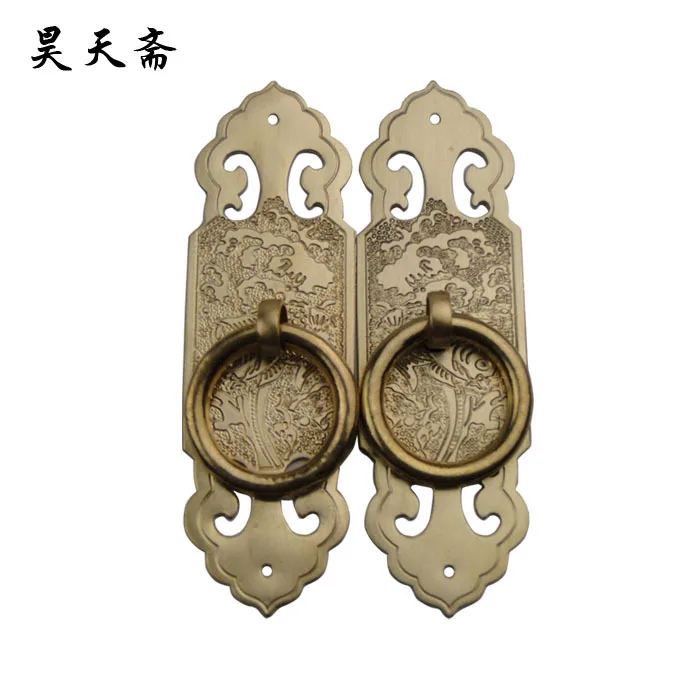 

[Haotian vegetarian] Chinese antique Ming and Qing copper door handle straight HTC-187 big splash