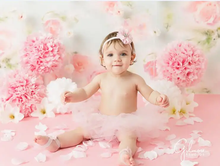Фон для фотосъемки новорожденных с цифровой печатью розовыми цветами из бумаги