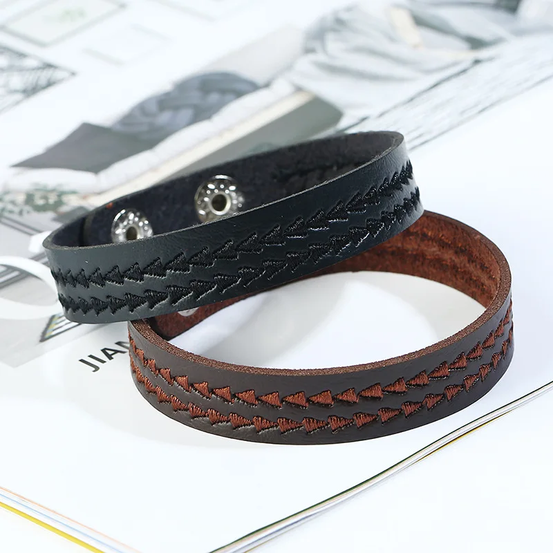 2023 Hot New Fashion Adjustable Leather Bracelet Women Jewelry Arrow Leather Button 18-20CM Adjustable Bracelet Male