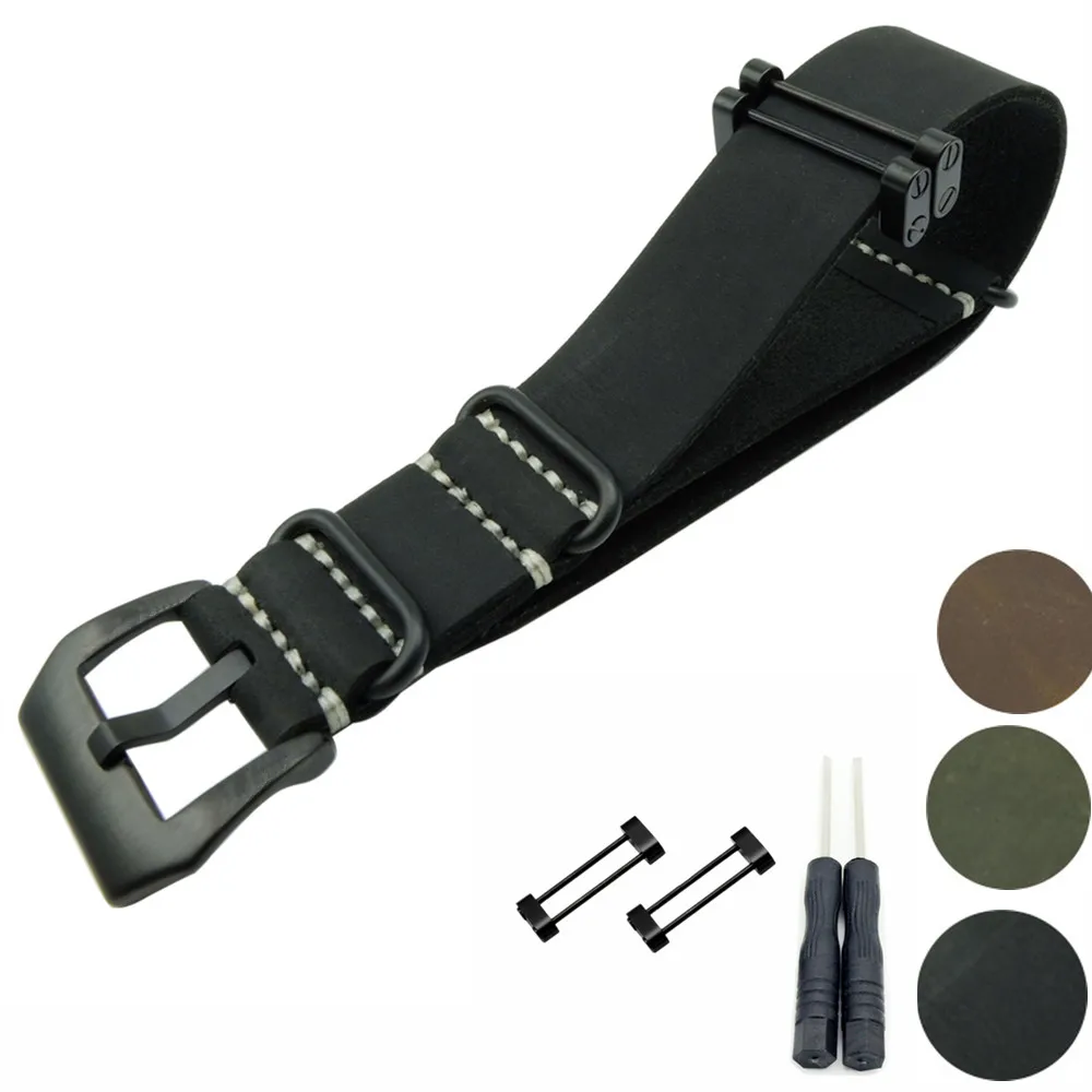 

24mm Crazy Horse Rough Hand Wax Genuine Leather Military Watch Strap Band For Suunto Core Traverse + Adapters + Screwdriver