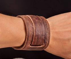 G419 Brown Cool Vintage Genuine Leather Bangle Wrap Bracelet Wristband Wide Cuff New