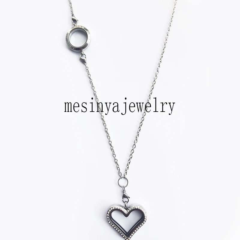 5pcs detachable 316L Stainless steel magnetic sideways heart and round plain glass locket for floating charms