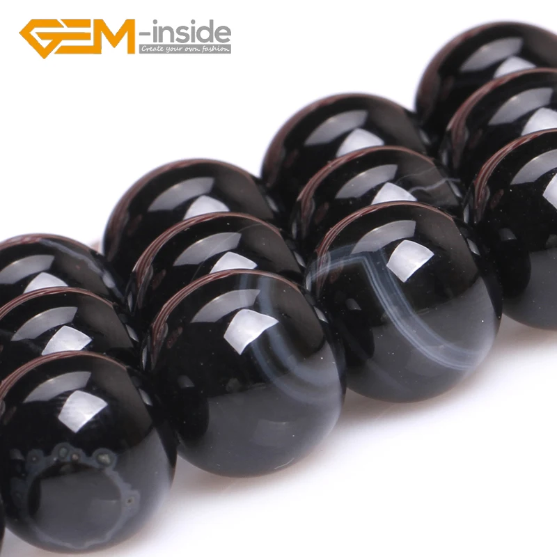 6-18mm Natural Round Black Stripes Onyx Agates Stone Beads For Jewelry Making DIY Bracelet Necklace Gift 15\