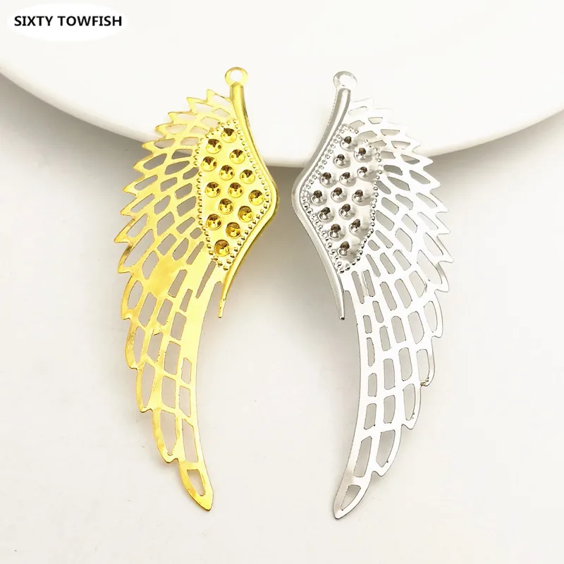 20 Pieces 24*69mm Gold color/White K Metal Filigree Flowers Slice Wing Charms Pendant Jewelry Accessories DIY Components Making