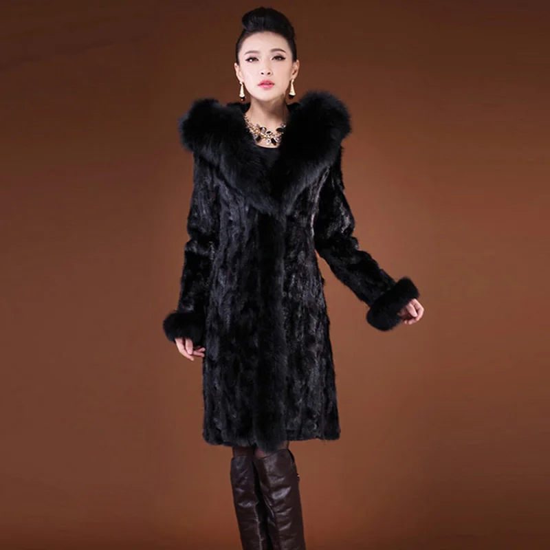 2017 S - 6XL Women Winter Hooded Fake Fur Coats Plus Size 5XL 4XL Vintage Artificial Black Faux Fox Fur Coat With Hood Big Size