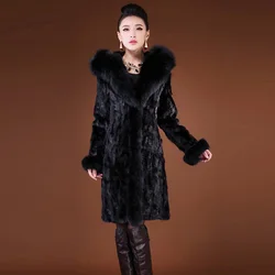 2017 S - 6XL Women Winter Hooded Fake Fur Coats Plus Size 5XL 4XL Vintage Artificial Black Faux Fox Fur Coat With Hood Big Size