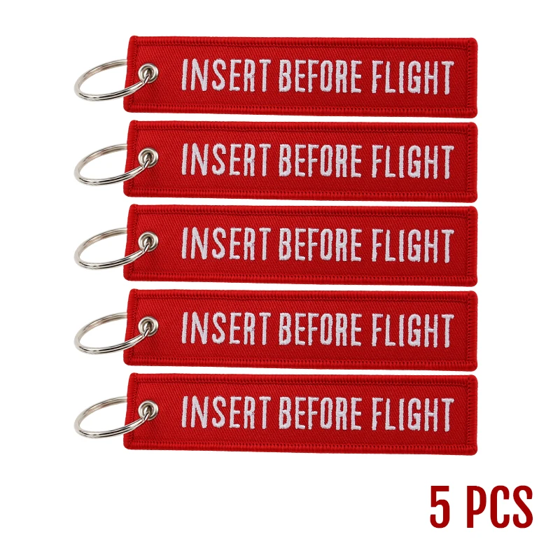 5 PCS/LOT INSERT BEFORE FLIGHT Fashion Jewelry Keychain for Motorcycles OEM Keychains Red Embroidery Key Fobs New Key Chain Tag