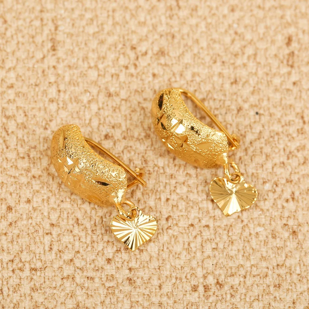 New Ethiopian African Earrings Heart For Girls Women Gold Color Earrings Stud Girls Earrings Jewelry