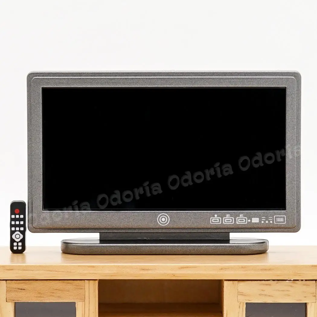 Odoria 1:12 Miniature Television TV Wide Screen and Remote Control Furniture Model Living Room Set Doll House Accessories Decor