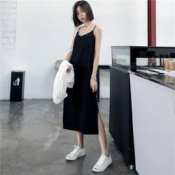 Robe Maxi Noire à Bretelles pour Femme, Sexy, Col en V, GlaLong, Été, 2022