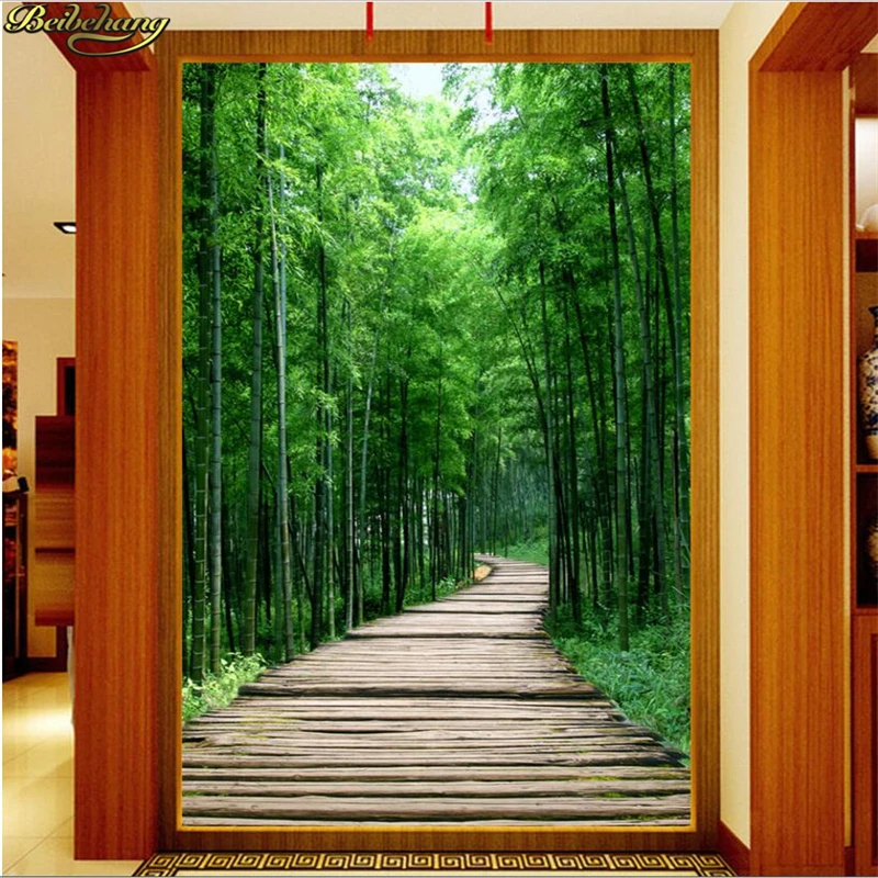 beibehang Custom photo wallpaper fresh bamboo forest board path 3D entrance cafe restaurant theme hotel background murals