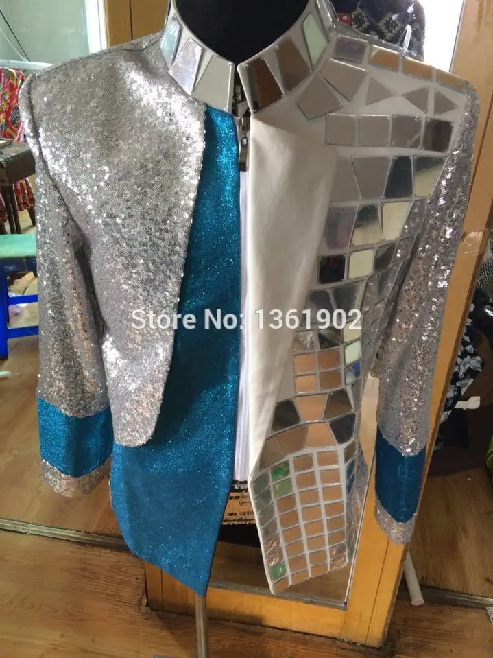 Men Plus size custom made silver sequins performance blazer outerwear ds dj singer dancer slim jacket stage costume clothing