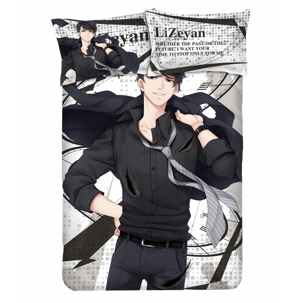 Anime JK Hot Love Game Paper Games Li Zeyan Male Bedding Sets 4PCS Bed Flat Sheet Duvet Cover Pillowcase Bed In A Bag