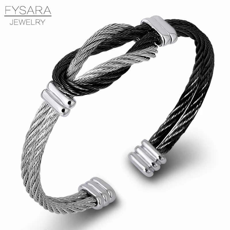 FYSARA Titanium Steel Men's Twisted Cable Wire Bracelets & Bangles Unisex Punk Jewelry Black France Cuff Knot Bracelet Wholesale