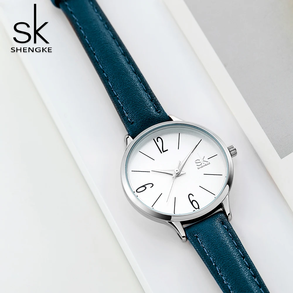 Shengke-Reloj informal de cuero para Mujer, pulsera de cuarzo, estilo japonés, novedad