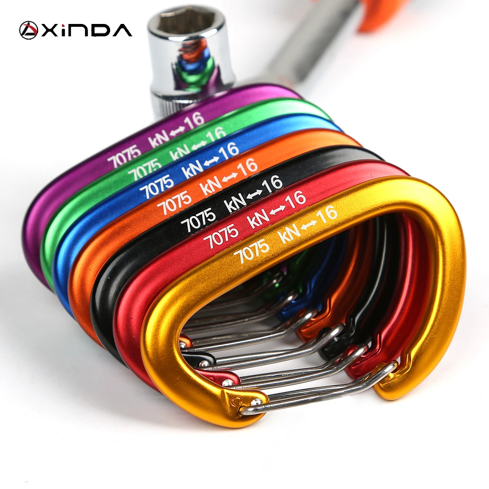 XINDA 16kN Rock Climbing Carabiner Clip D-Shape Screw Gate Lock Aluminum Alloy Keychain Outdoor Equipment