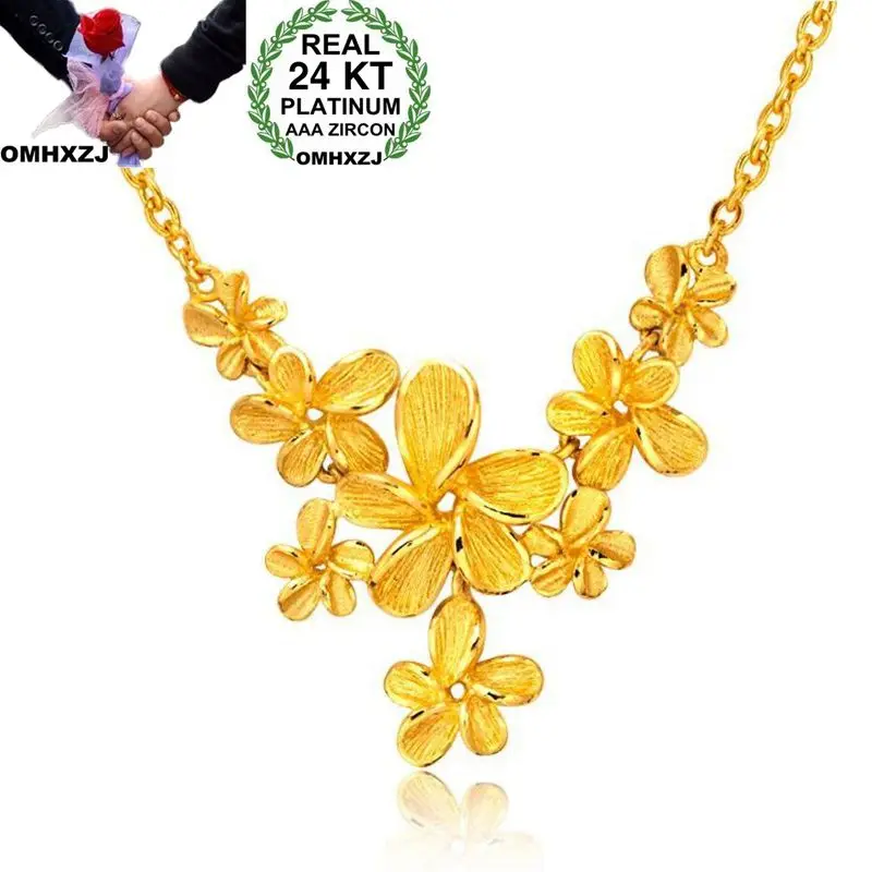 OMHXZJ Wholesale European Fashion Woman Girl Party Wedding Gift Flower 24KT Yellow Gold Pendant Necklace NA184